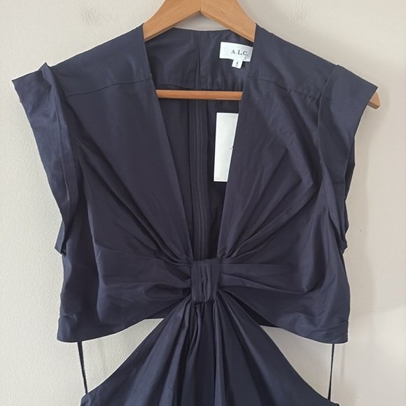 A.L.C. Alexandria Cotton Midi Dress Cap Sleeves Cutout Navy Size 8 - Picture 6 of 16
